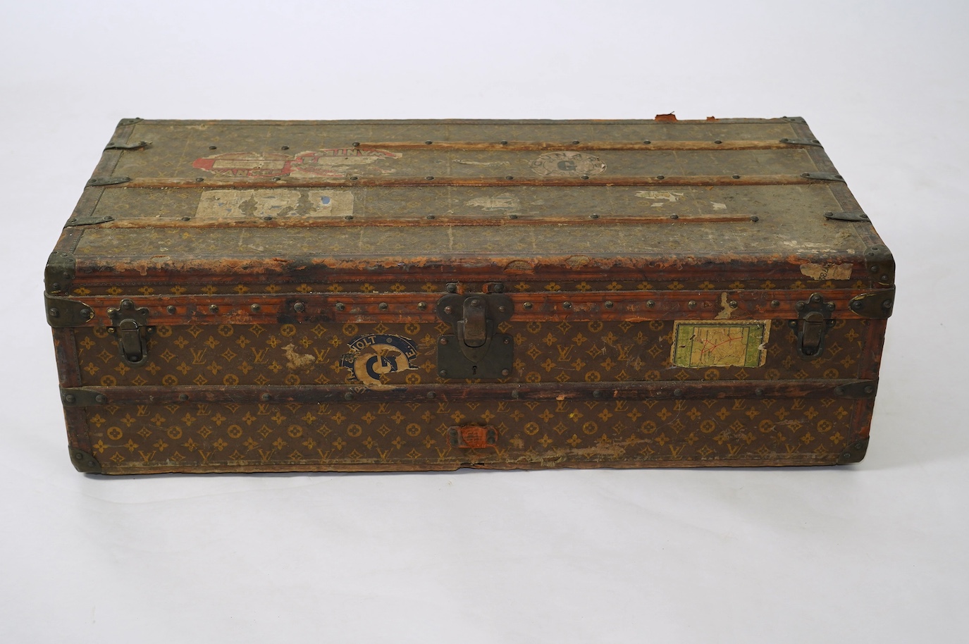 A Louis Vuitton steamer trunk, with original compartmented inner tray, 112cm wide, 56cm deep, 35cm high